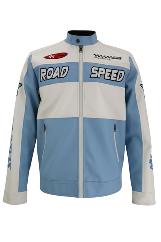 Racing Woven PU Jacket - Sky Blue/White