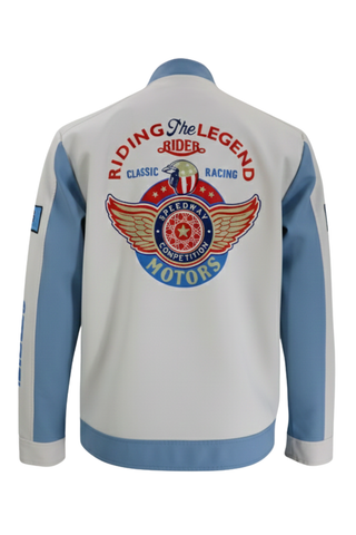 Racing Woven PU Jacket - Sky Blue/White