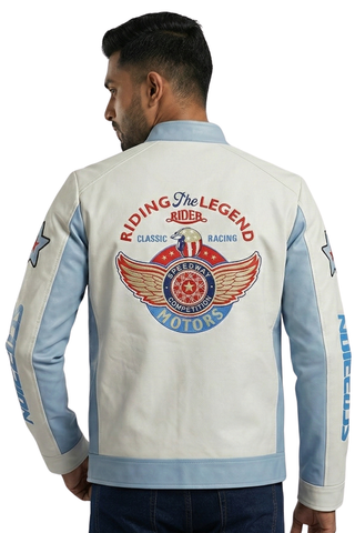 Racing Woven PU Jacket - Sky Blue/White