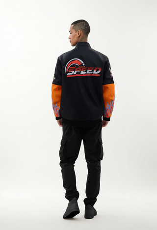 MEN'S RACING WOVEN PU JACKET - Orange/Black
