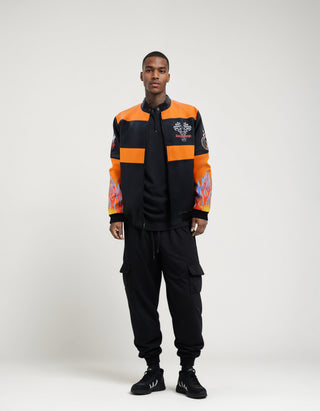 MEN'S RACING WOVEN PU JACKET - Orange/Black