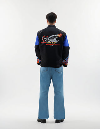 MEN'S RACING WOVEN PU JACKET - Blue/Black